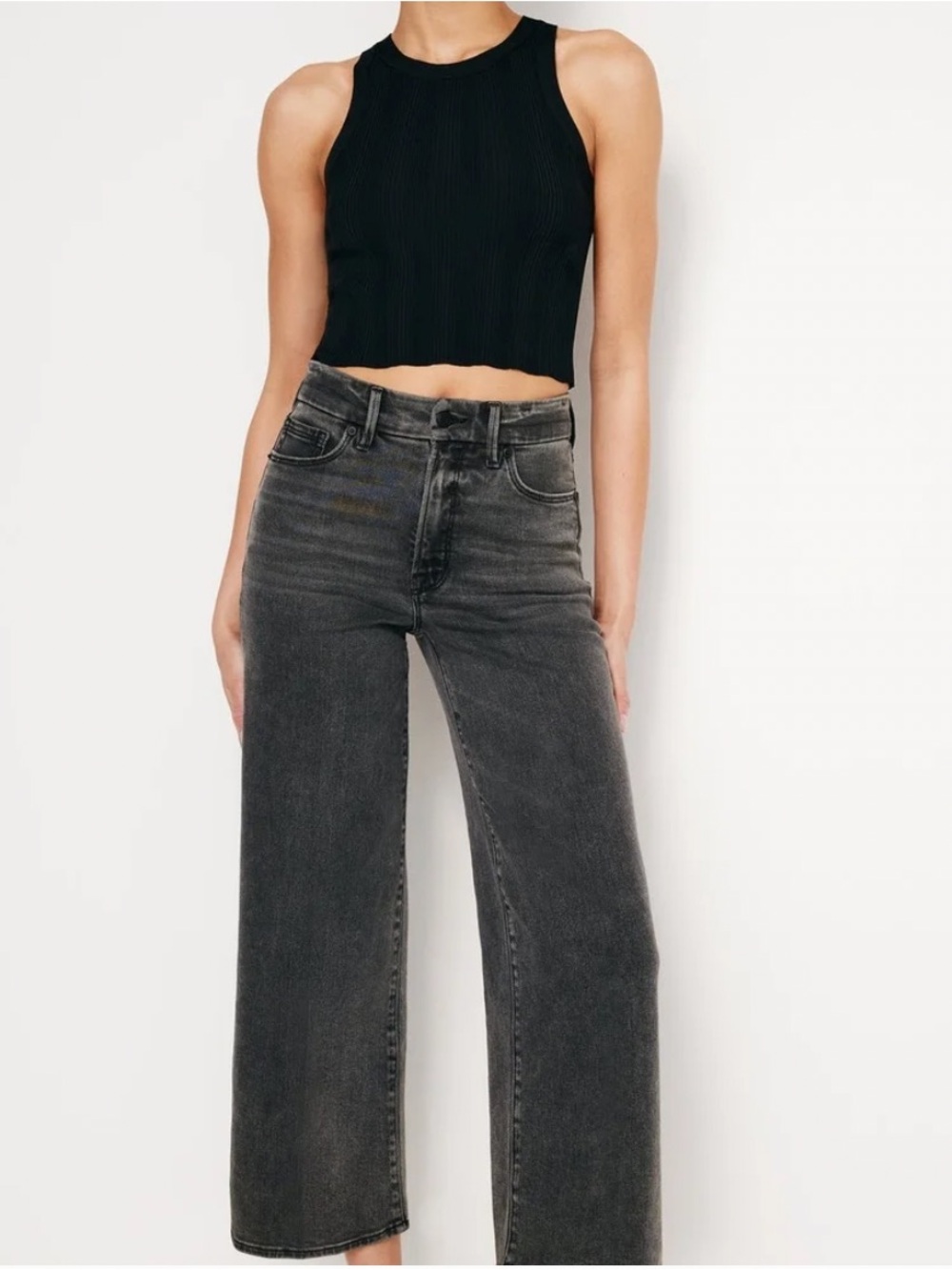 Good American Good Waist Palazzo Crop Size 00 Black